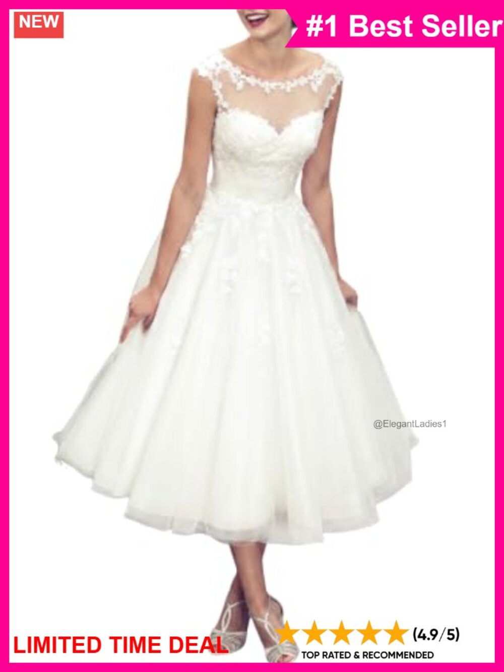 Elegant Sheer Lace Wedding Dress for Bride A-Line Midi Gown